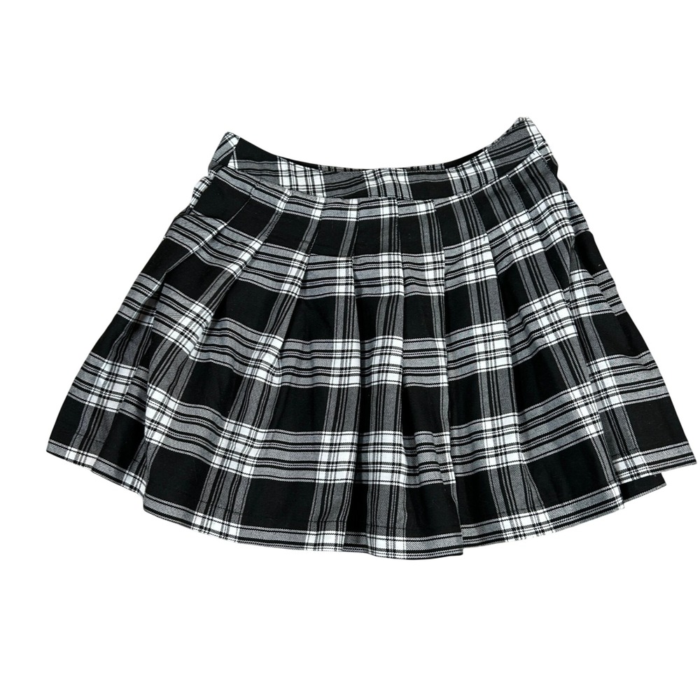 Forever 21 Womens‎ Small Black White Plaid Pleated Mini Skirt Dark Academia Goth